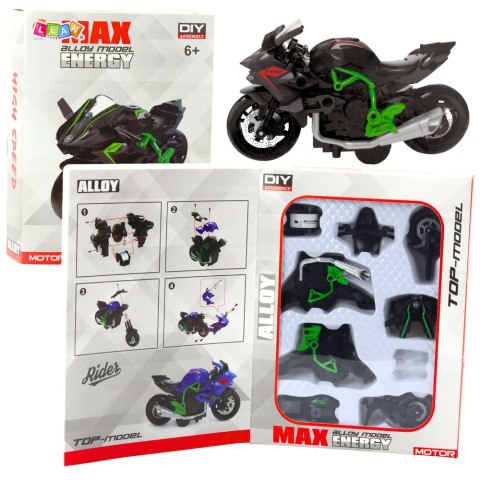 Motocykl Do Składania Skręcania Metal 1:14 DIY Zielono-Czarny LEAN Toys