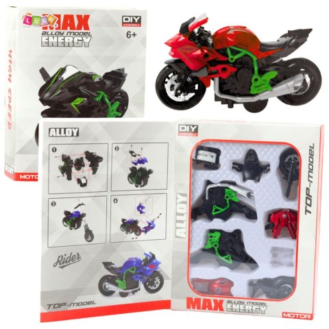 Motocykl Do Składania Skręcania Metal 1:14 DIY Zielono-Czerwony LEAN Toys