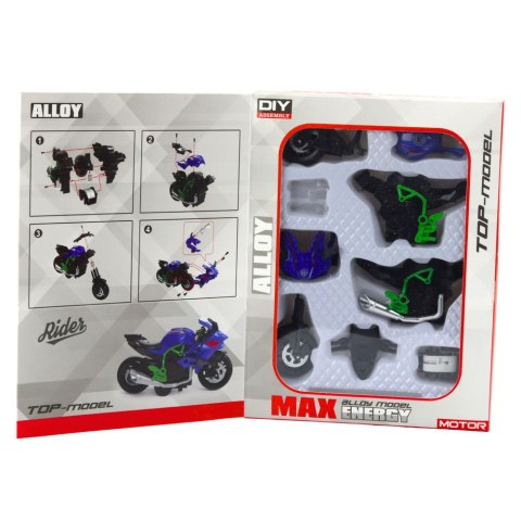 Motocykl Do Składania Skręcania Metal 1:14 DIY Zielono-Niebieski LEAN Toys