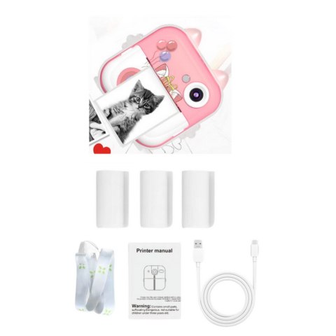 Aparat Natychmiastowy z Drukarką Termiczną Gry 3 Rolki Kotek Różowy LEAN Toys