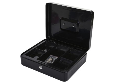 Kasetka Skrzynka Na Pieniądze Metalowa Z Przegródkami 2 Kluczyki Czarna LEAN