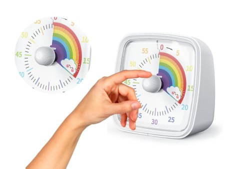 Minutnik Z Alarmem i Światłem Biały Pokrętło Tęczowe LEAN