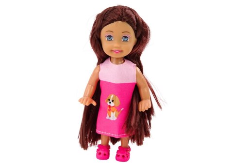Mini Laleczka Długie Włosy Sukienka Trzy Pieski Legowisko LEAN Toys
