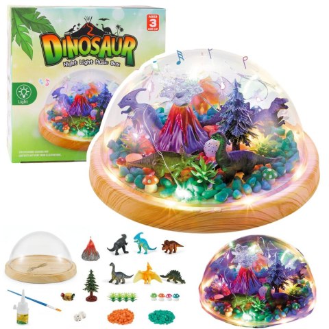 Zestaw Kreatywny Terrarium z Dinozaurami Lampka Nocna Kopuła Dźwięki DIY LEAN Toys