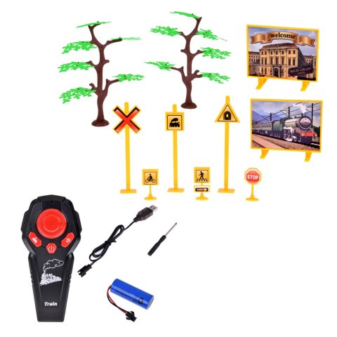 Kolejka Pociąg Lokomotywa Zdalnie Sterowana RC Światła Dźwięki Dym 22 el. LEAN Toys