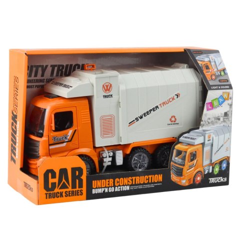 Ciężarówka Śmieciarka Miejska Światła Dźwięki Pomarańczowa LEAN Toys