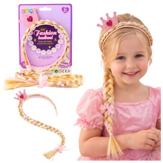 Opaska Z Długim Warkoczem Różowa Wstążka Diamenty Korona 50 cm LEAN Toys
