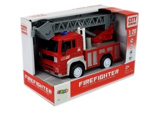 Wóz Strażacki z Naciągiem, Drabiną, Czerwony 1:20 z Dźwiękiem LEAN Toys