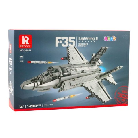 Klocki konstrukcyjne Samolot Myśliwski F-35 Lightning II Szary 1490 el. LEAN Toys