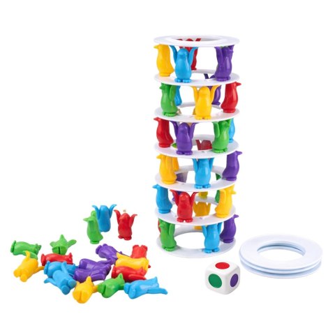 Gra Zręcznościowa Rodzinna Szalone Pingwiny Na Wieży Kolorowe LEAN Toys
