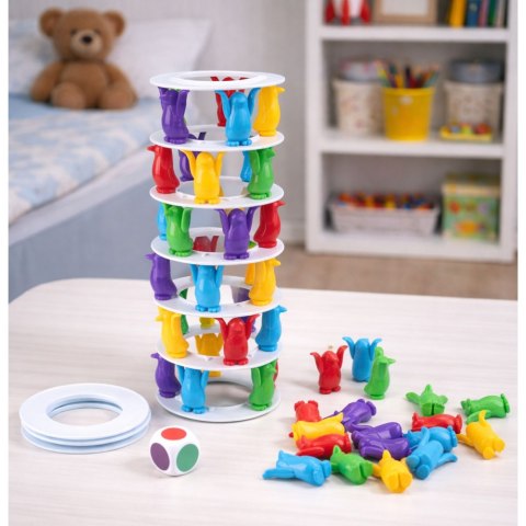 Gra Zręcznościowa Rodzinna Szalone Pingwiny Na Wieży Kolorowe LEAN Toys