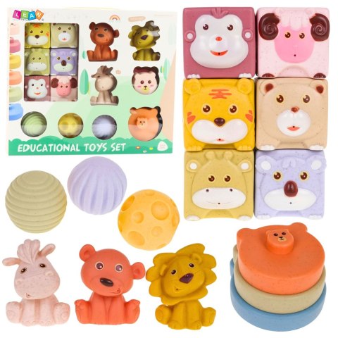 Zestaw Miękkie Klocki Sensoryczne Edukacyjne EKO Guma Zwierzęta 18 el. LEAN Toys