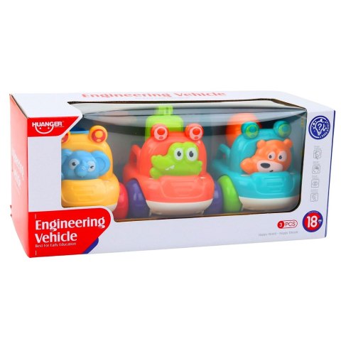 Zestaw Pojazdy Budowlane Ze Zwierzętami Dla Malucha Kolorowe 3 szt. LEAN Toys