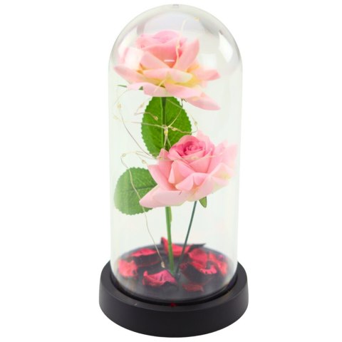 Wieczne Róże w Kopule z Oświetleniem LED i Płatkami Róż Różowe 21x11cm LEAN