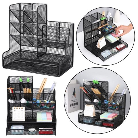 Pojemnik Organizer Na Przybory Biurowe Metalowy Czarny LEAN