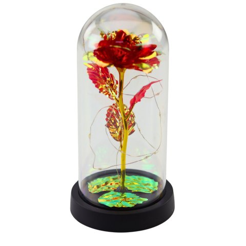 Wieczna Róża W Kopule Kryształowa Oświetlenie LED Czerwona 21x11cm LEAN