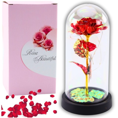 Wieczna Róża W Szle Kryształowa Oświetlenie LED Motylek Czerwona 21x11cm LEAN