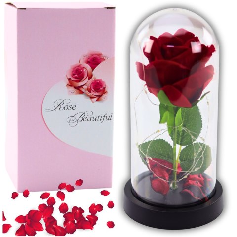 Wieczna Róża w Kopule z Oświetleniem LED Czerwona 21x11cm LEAN