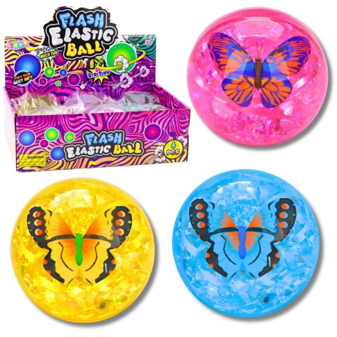 Elastyczna Piłka Do Odbijania Z Kauczuku Konfetti Motyl Świeci Mix 9 cm LEAN Toys