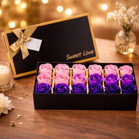 Flower Box Wieczne Pachnące Róże Kwiaty w Pudełku Fioletowe 18 szt. LEAN