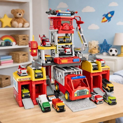 Zestaw Zabawkowy Remiza Strażacka Centrum Ratunkowe Światła Dźwięki LEAN Toys