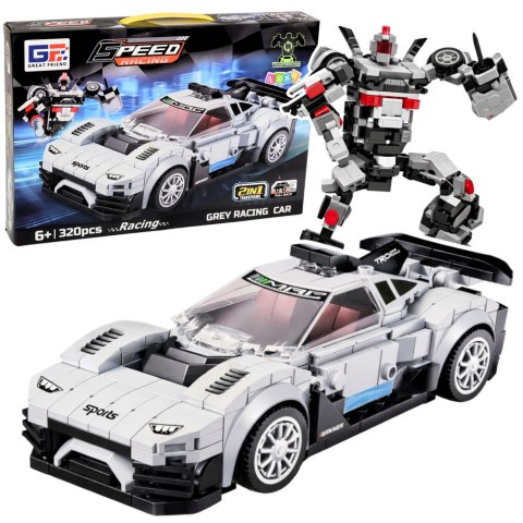 Klocki Konstrukcyjne Samochód Wyścigowy Robot 2W1 Biały 320 el. LEAN Toys