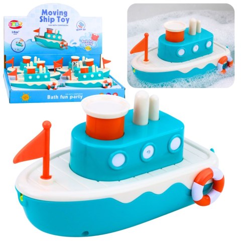 Zabawka Do Kąpieli Statek Nakręcany Pryskający Wodą Niebieski LEAN Toys