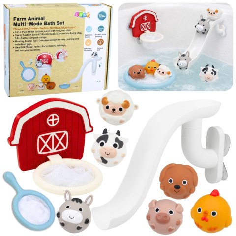 Zabawki Do Kąpieli Zwierzęta Domowe Farma Zjeżdżalnia Kosz Sitko 10 el. LEAN Toys