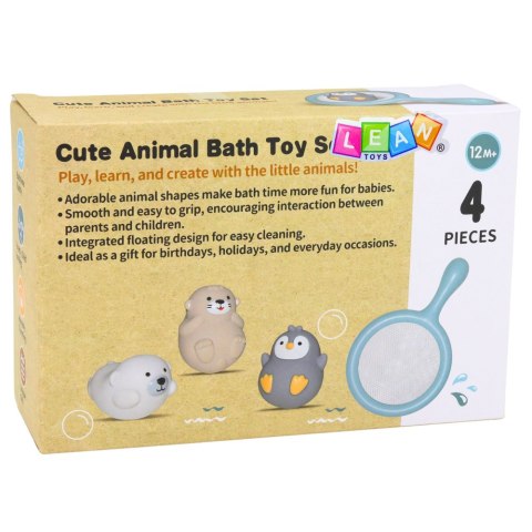Zestaw Zabawki Do Kąpieli Łowienia Gumowe Zwierzątka Sitko Pastelowe 4 el. LEAN Toys
