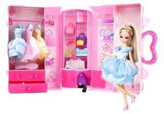 Lalka Modelka Zestaw Ubrań Garderoba Biżuteria w Walizce Blond LEAN Toys