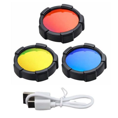 Latarka LED Szperacz Solarna 6 Trybów Powerbank Wymienne Filtry 23 cm LEAN