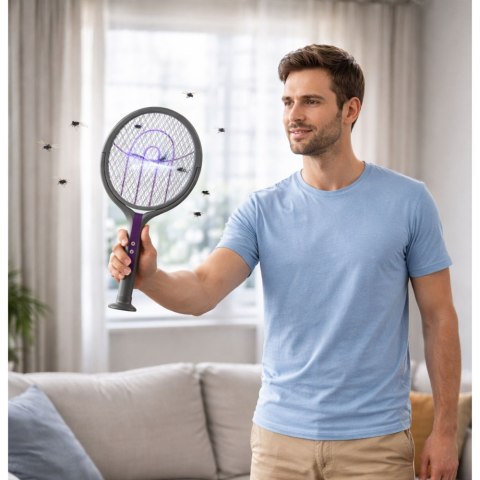 Rakieta Owadobójcza Elektryczna Teleskopowa 2w1 Lampa Na Muchy Komary LEAN