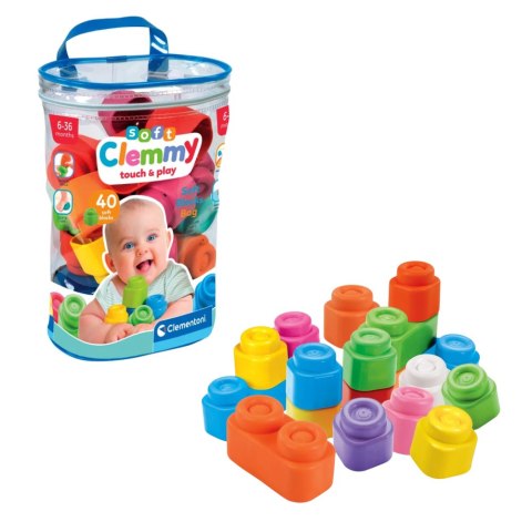 Clemmy Kolorowy Zestaw 40 Miękkich Klocków Clementoni 17878 Clementoni