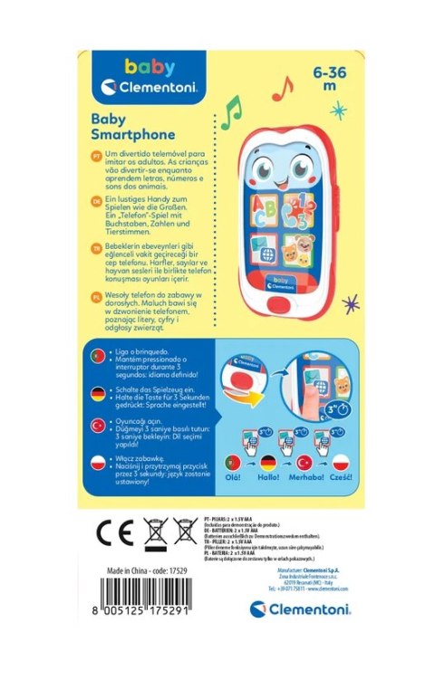 Interaktywny Mówiący Smartfon Telefon Dziecięcy Język Polski Turecki Portugalski Niemiecki Clementoni 17529 Clementoni
