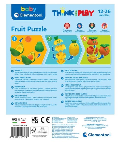 Zabawka Logiczna Kolorowe Owoce Awokado Ananas Pomarańcza Clementoni 17579 Clementoni