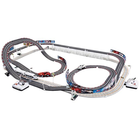 Ogromny Tor Wyścigowy Kolejka Elektryczna 2w1 Wyścigi 20 km/h LEAN Toys