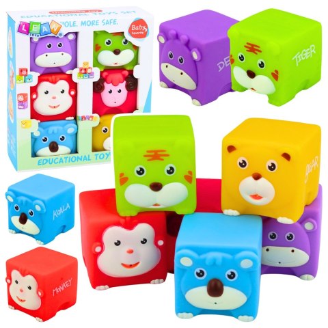 Zestaw Miękkie Klocki Gumowe Zwierzątka Edukacyjne Kolorowe 6 szt. LEAN Toys
