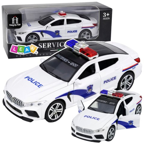 Auto Policyjne Radiowóz Otwierane Drzwi Napęd Światła Dźwięki Biały LEAN Toys