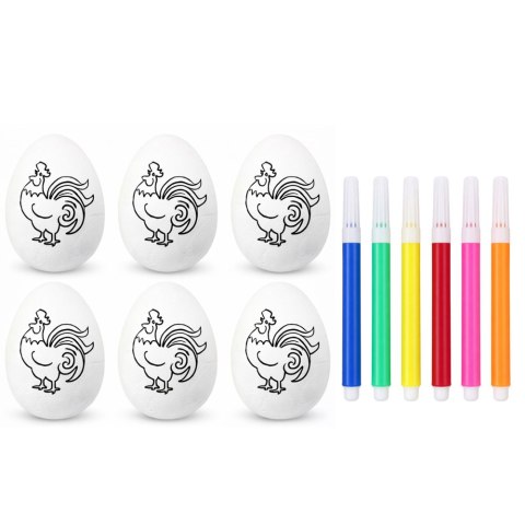 Jajka Wielkanocne Styropianowe Do Malowania Pisaki Flamastry Koguty 6szt LEAN TOYS