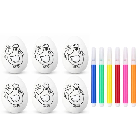 Jajka Wielkanocne Styropianowe Do Malowania Pisaki Flamastry Kura 6szt LEAN TOYS