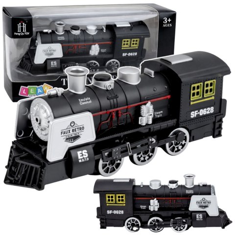 Klasyczna Lokomotywa Czujnik Przeszkód Dym Światła Dźwięki Czarna LEAN Toys