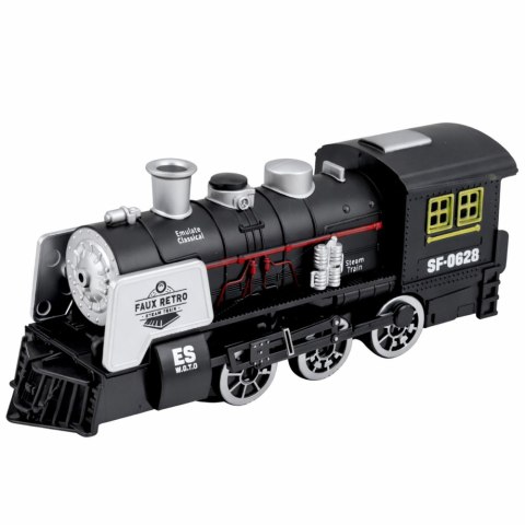 Klasyczna Lokomotywa Czujnik Przeszkód Dym Światła Dźwięki Czarna LEAN Toys