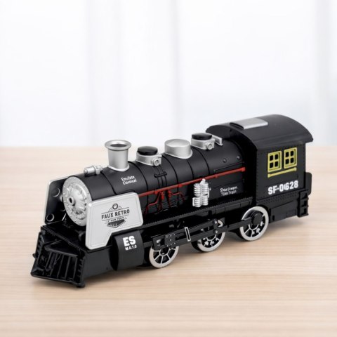 Klasyczna Lokomotywa Czujnik Przeszkód Dym Światła Dźwięki Czarna LEAN Toys