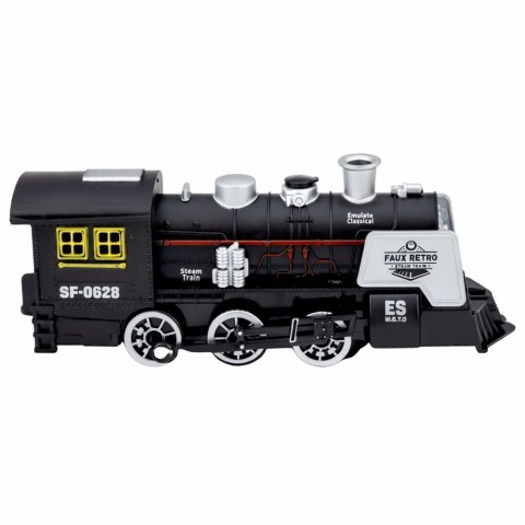 Klasyczna Lokomotywa Czujnik Przeszkód Dym Światła Dźwięki Czarna LEAN Toys