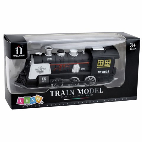 Klasyczna Lokomotywa Czujnik Przeszkód Dym Światła Dźwięki Czarna LEAN Toys