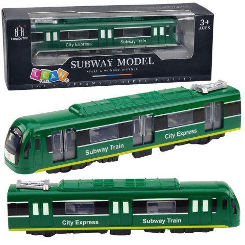 Metro Pociąg City Express Otwierane Drzwi Światła Dźwięki Zielony LEAN Toys