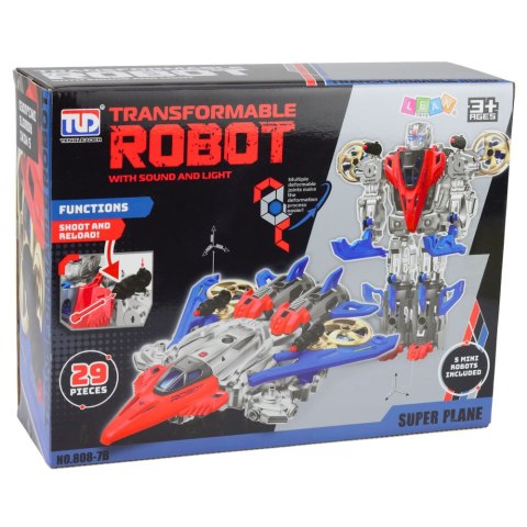 Robot Myśliwiec Bojowy 2w1 Światła Dźwięki Czerwono-Niebieski 29 el. LEAN Toys