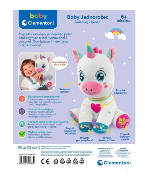 Słodziutki Interaktywny Pluszowy Jednorożec Świeci Śpiewa Język Polski Clementoni 50937 Clementoni
