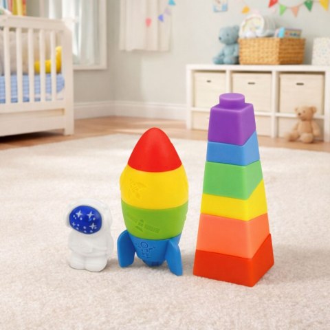 Zestaw Klocki Gumowe Wieża Rakieta Kosmonauta Kolorowe 11 el. LEAN Toys