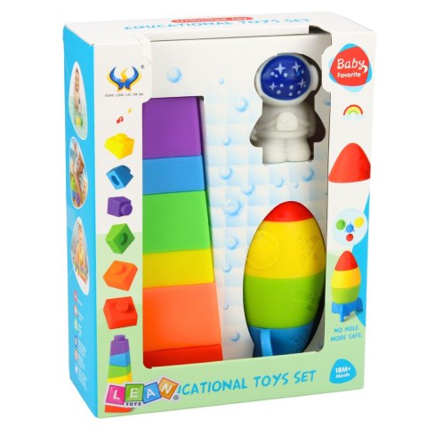Zestaw Klocki Gumowe Wieża Rakieta Kosmonauta Kolorowe 11 el. LEAN Toys
